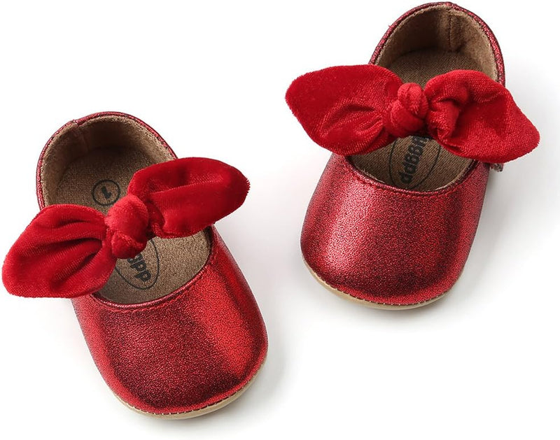 Antheron Baby Girls Mary Jane Flats with Bowknot Non-Slip Toddler First Walkers Princess Dress Shoes