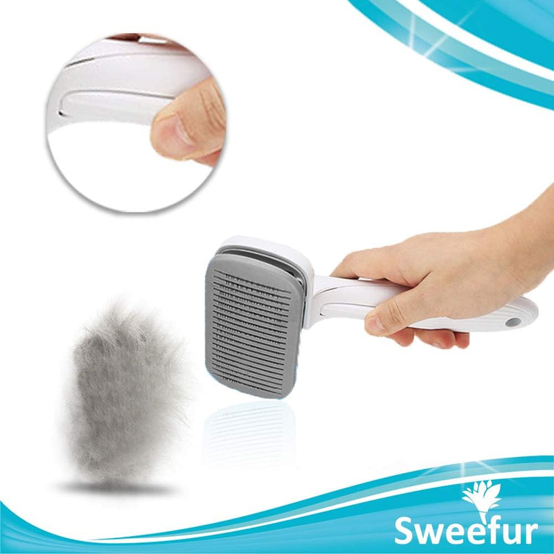 Automatic Pet Hair Removal Comb, Self-Cleaning Slicker Brush for Dogs & Cats- Grooming Shedding Brush for Small, Medium and Large Dogs and Cats- Pet Hair Brush with Soft Grip Handle- Grey