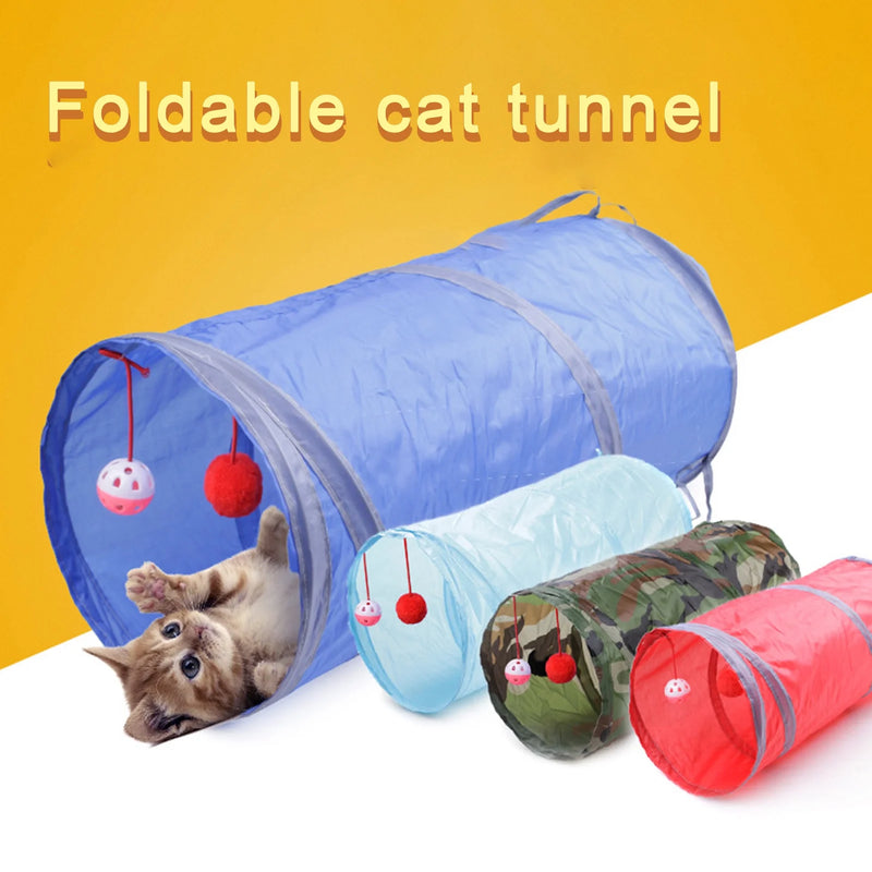 Cat Tunnel with Play Ball, Foldable S-Tunnel for Indoor Cat, Interactive Peek-A-Boo Cat Chute Cat Tube Toy with Fun Ball and 2 Peek Hole, for Kittens Puppies Rabbits and Other Small Pets