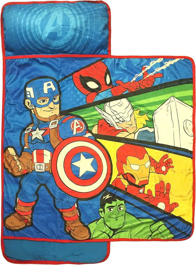 Marvel Super Hero Adventures Avengers Nap Mat - Built-In Pillow and Blanket Featuring Captain America - Super Soft Microfiber Kids'/Toddler/Children'S Bedding, Age 3-5