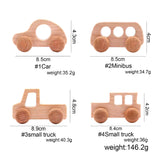 4Pc Wooden Baby Car Toys Beech Wooden Blocks Animal Dogs Cartoon Educational Montessori Toys for Children Teething Baby Teether