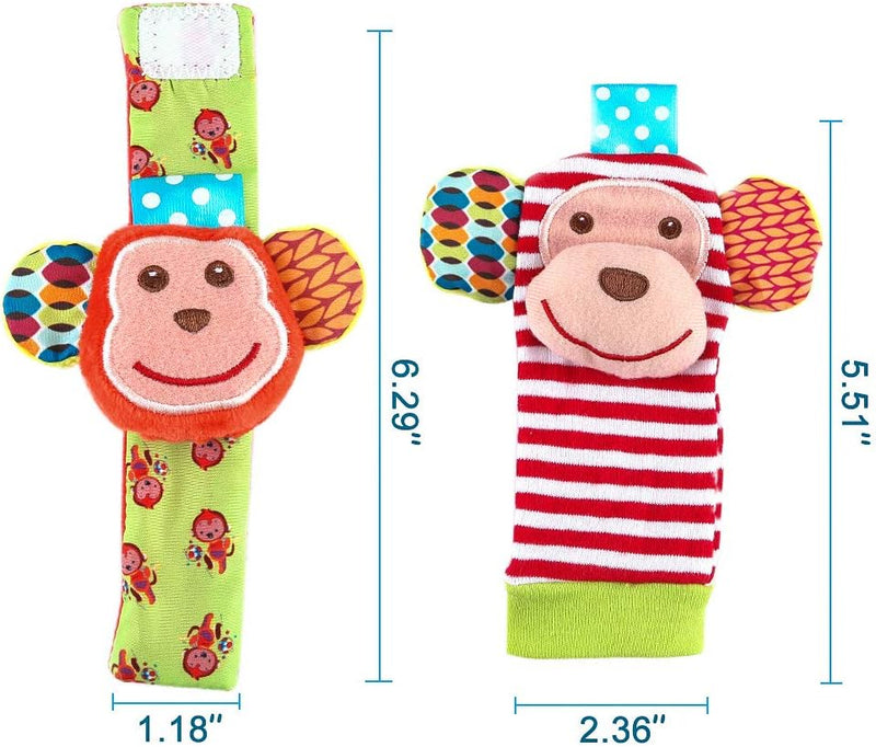 Baby Socks Toys, Baby Feet and Fingers Socks Set, Design with Monkey and Elephant Organic Cotton Socks for Infant and Toddler (4 Piece)