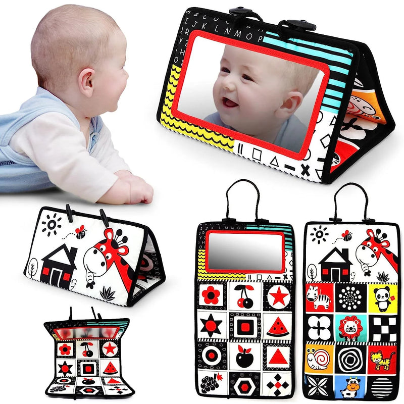 Tummy Play Time Mirror Newborn Toys Infant Toys 0-3 Months Brain Developmental Baby Mirror Tummy Play Time Toys Black and White High Contrast Baby Toys 3 4 6 9 12 Month Boys Girls Crawling Sensory Toy