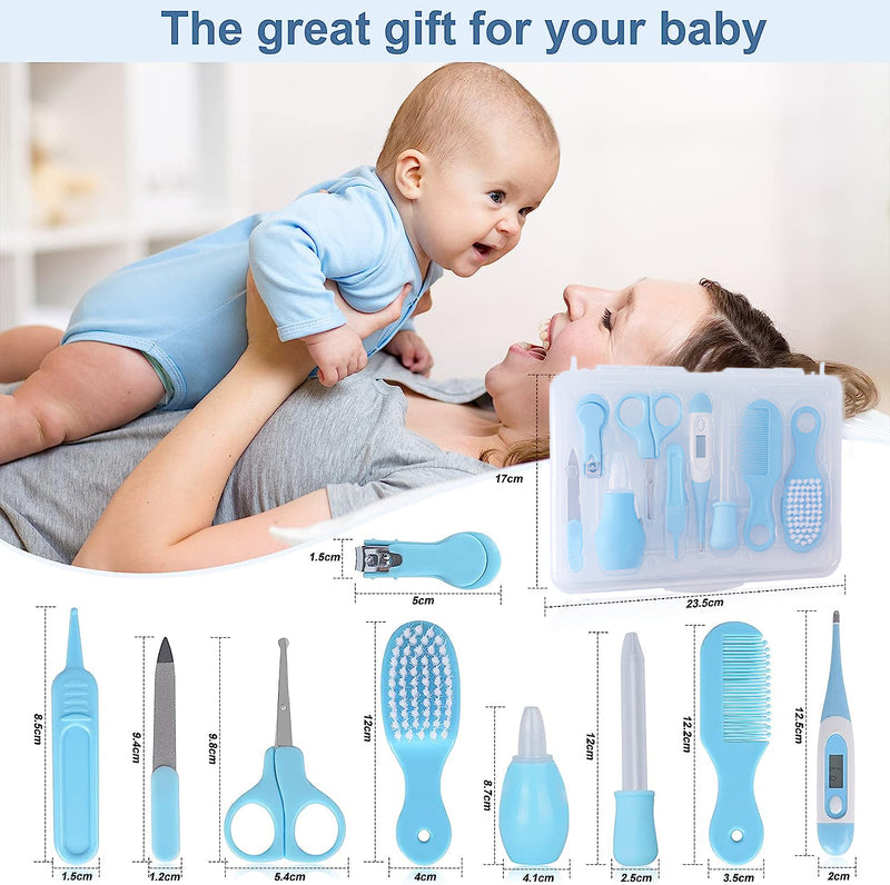 9 PCS Baby Grooming Baby Nail Kit,  Protable Newborn Nursery Health Care Set Include Baby Comb Nail Clipper Nose Cleaner Etc for Baby Girl & Boy Gifts Newborn Gift Set,Blue