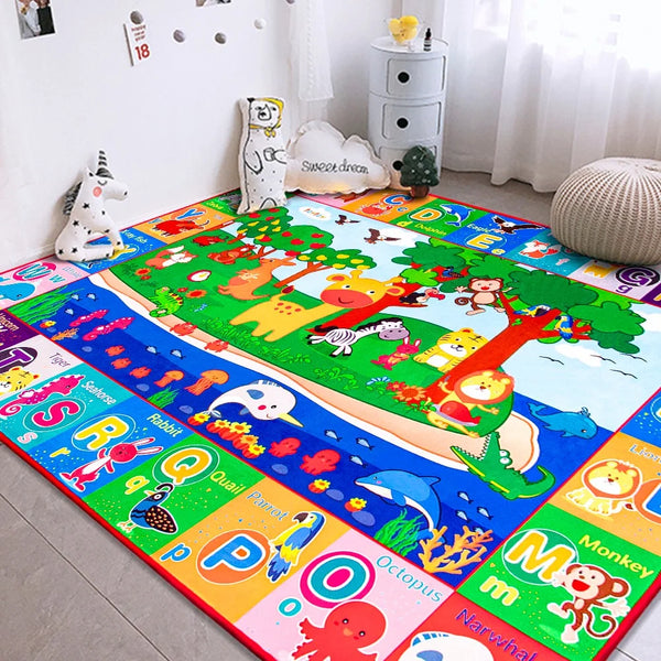 Baby Play Mats for Floor Cotton Playmat Baby Mats for Toddlers Crawlling Large Super Soft Thick (0.6Cm), Foldable Non-Slip Children Carpet Kids Rug for Learning Animals ABC