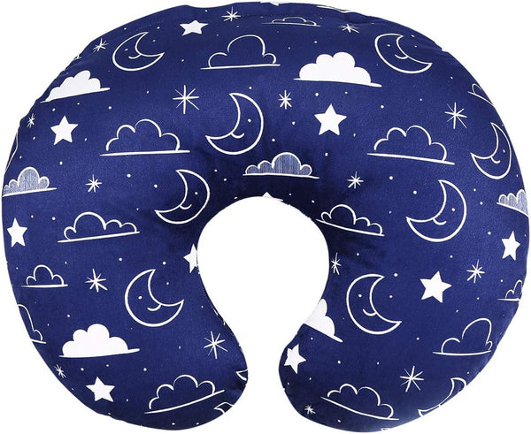 Minky Nursing Pillow Cover Nursing Pillow Slipcover Soft Fits Snug on Infant Nursing Pillows for Breastfeeding Moms (Navy Blue, Stars and Clouds)