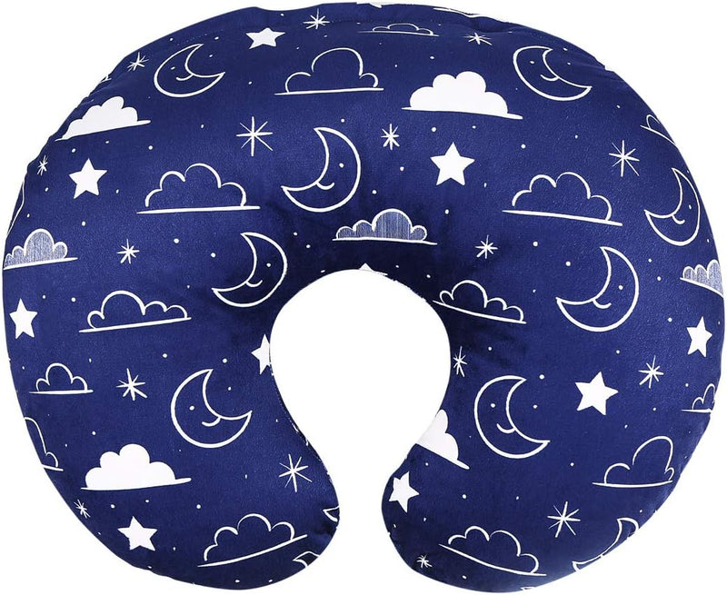 Minky Nursing Pillow Cover Nursing Pillow Slipcover Soft Fits Snug on Infant Nursing Pillows for Breastfeeding Moms (Navy Blue, Stars and Clouds)