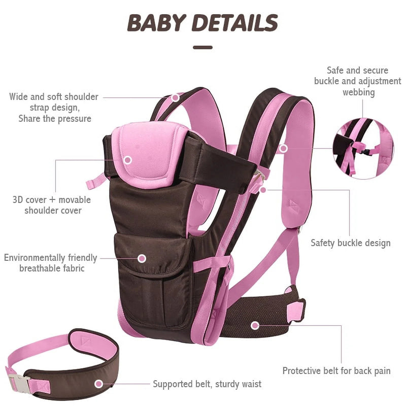 Ergonomic Baby Carrier Backpack, Lightweight Windproof 4 Positions Front and Back Pink Wrap Rider,360 Ergonomic All Season Baby & Child Infant Toddler Newborn Carrier Backpack