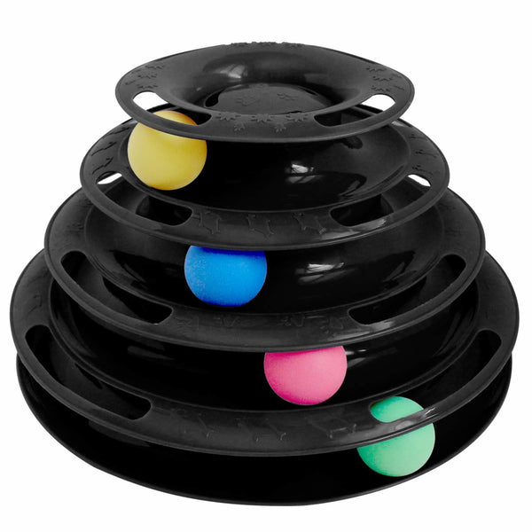 Titan'S Tower Cat Puzzle Toy, Ball Tower - Black - 4 Tier