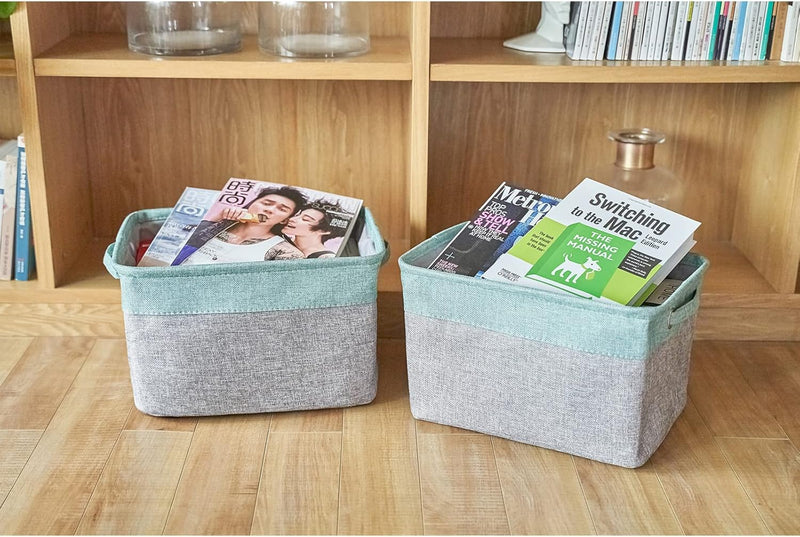 Foldable Storage Bins, 14.5 X 10.5 X 9" Storage Baskets, Linen & TC Fabric - Books, Toys, Baby Product, Paper Towels, Clothes, Sundries Container (3 Pack, Gray & Teal)