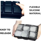 2 Pack Silicone Ice Cube Tray with Lid 6 Large Cavities Reusable & Flexible Designed Square Ice Cube Mold Maker for Cocktail