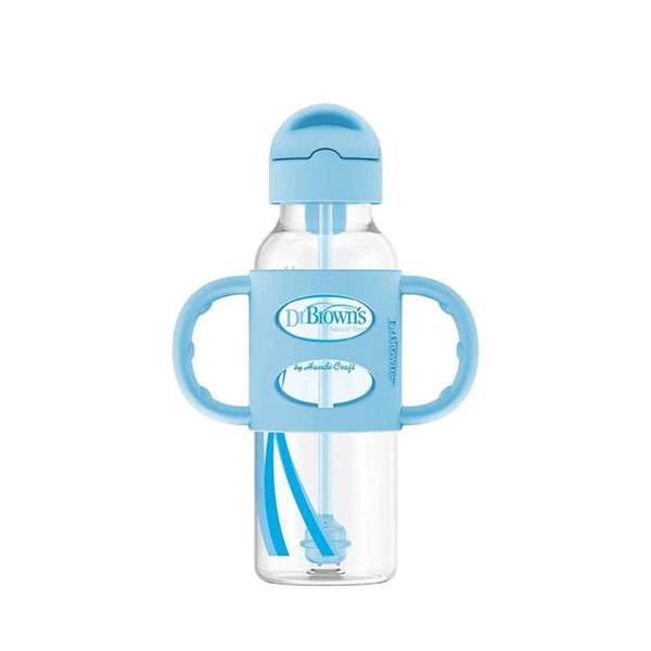 Milestones Narrow Sippy Straw Bottle, 100% Silicone Handles, 8Oz/250Ml, Blue, 1 Pack