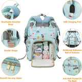 Diaper Bags Backpack Baby Bag for Mom Dad Baby Girls Boy, Cute Mult Diaper Nappy Bag Travel Back Pack,Waterproof Maternity Changing Bag Baby Stuff with USB Charging Port Stroller Straps Large Blue