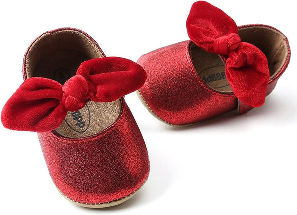 Antheron Baby Girls Mary Jane Flats with Bowknot Non-Slip Toddler First Walkers Princess Dress Shoes