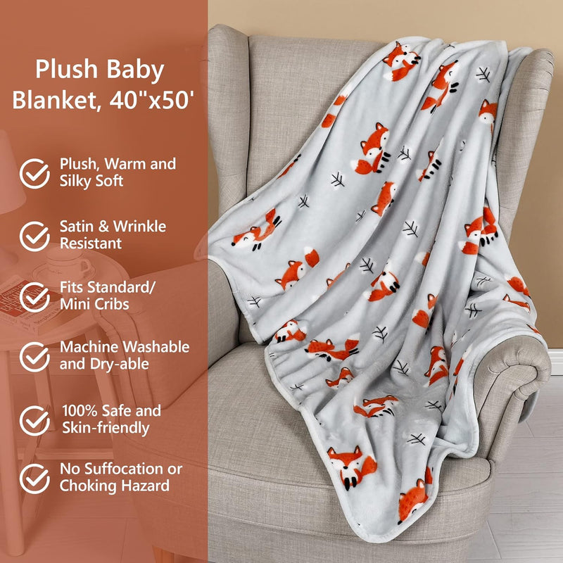 Toddler Flannel Blanket - Warm Cozy Baby Blanket for Boys and Girls, Smooth Cute Lightweight Blanket for Bedding Crib Stroller, 40×50 Inches, Fox Forest