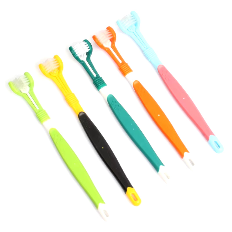 Three Sided Pet Toothbrush Three-Head Multi-Angle Toothbrush Cleaning Dog Cat Brush Bad Breath Teeth Care Tool