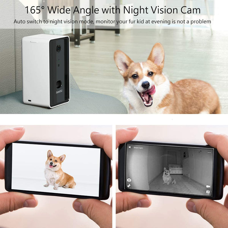 Dog Cat Camera Treat Dispenser, 720P/1080P Night Vision Pet Cam, App Control Tossing, 2 Way Audio Chat Listen, Suction Cup, Multi Devices Login, Compatible with Alexa