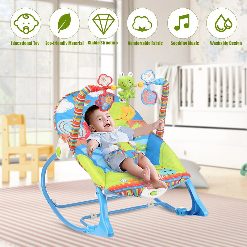 Baby Bouncer Infant to Toddler Rocker & Seat with Vibrations and Removable -Toy Bar, Blue