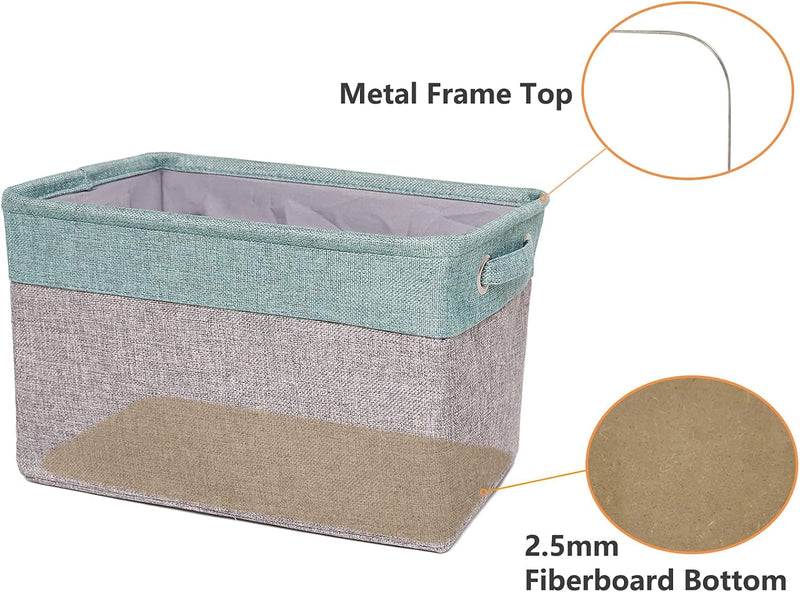 Foldable Storage Bins, 14.5 X 10.5 X 9" Storage Baskets, Linen & TC Fabric - Books, Toys, Baby Product, Paper Towels, Clothes, Sundries Container (3 Pack, Gray & Teal)