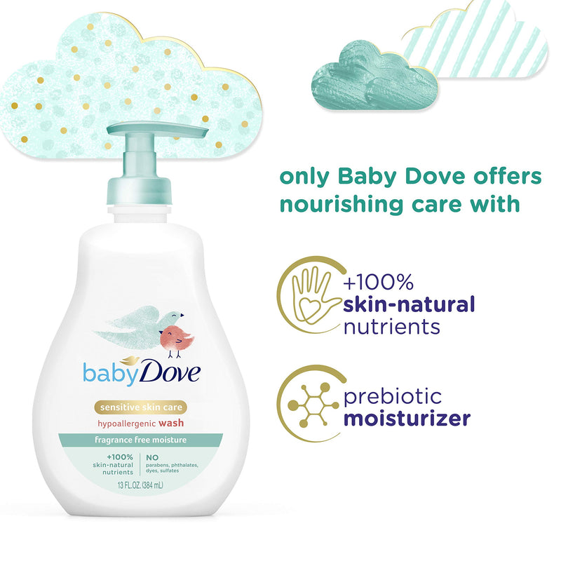 Sensitive Skin Care Baby Wash for Baby Bath Time Fragrance Free Moisture Fragrance Free and Hypoallergenic, Washes Away Bacteria 13 Oz