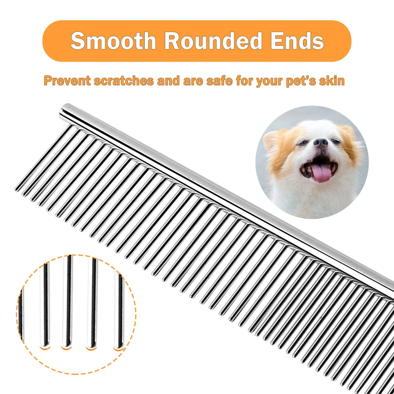 7.3" Pet Dog Cat Metal Teeth Fur Care Metallic Grooming Comb Silver Tone