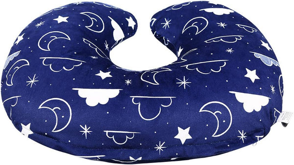 Minky Nursing Pillow Cover Nursing Pillow Slipcover Soft Fits Snug on Infant Nursing Pillows for Breastfeeding Moms (Navy Blue, Stars and Clouds)