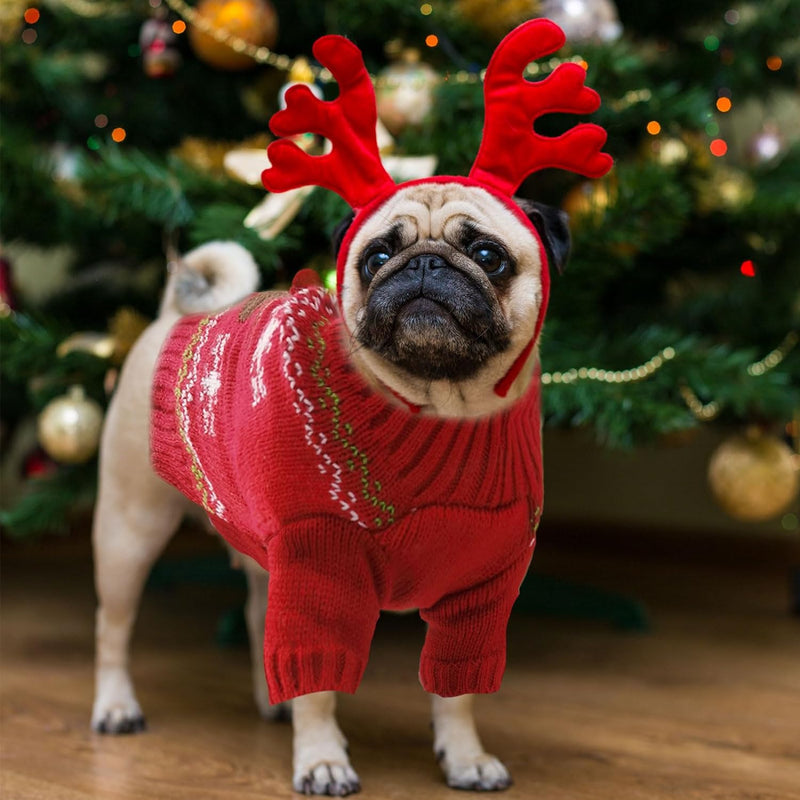 Ugly Christmas Dog Sweater Reindeer Xmas Dog Outfits Pet Dog Holiday Costumes Red Puppy Cat Winter Knitwear Clothes Turtleneck Warm Jumper Clothes for Small Medium Large Dogs(Red,S)