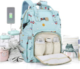 Diaper Bags Backpack Baby Bag for Mom Dad Baby Girls Boy, Cute Mult Diaper Nappy Bag Travel Back Pack,Waterproof Maternity Changing Bag Baby Stuff with USB Charging Port Stroller Straps Large Blue