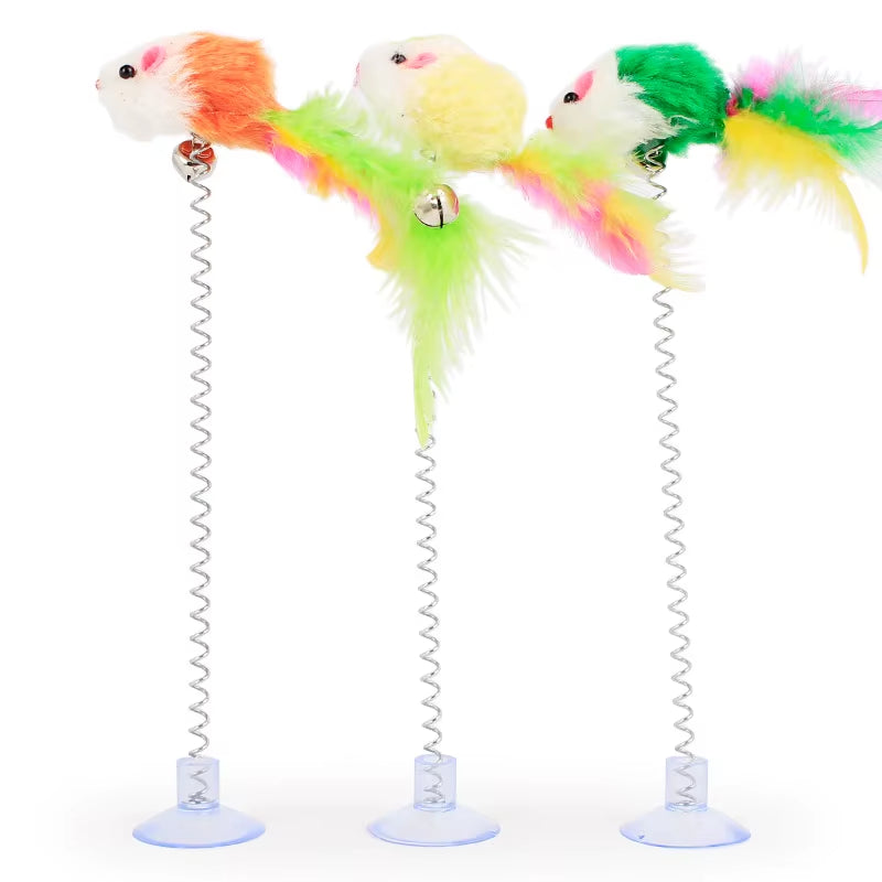 Pet Cat Toy Cat Wand Fluffy Feather with Bell Sucker Cat Stick Toy Interactive Toys for Kitten Cats Hunting Exercise Pet Product