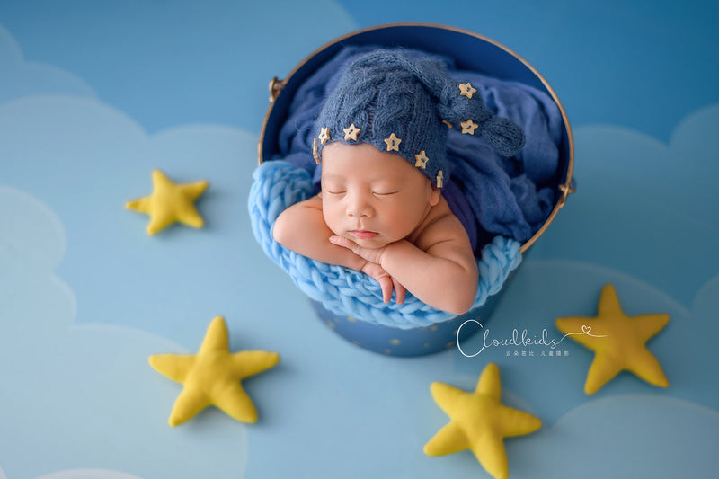 Vintage Newborn Photography Props Hat Hand Knitted Sleep Bonnet Crochet Baby Star Hat Photo Product