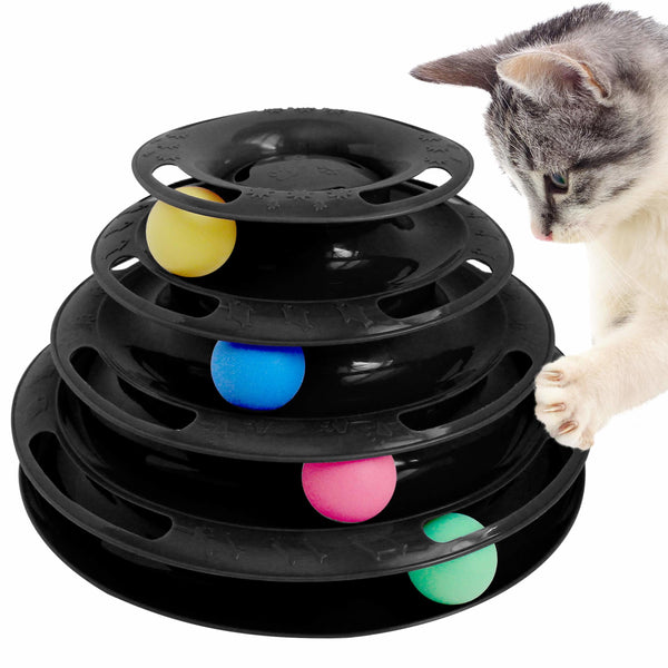 Titan'S Tower Cat Puzzle Toy, Ball Tower - Black - 4 Tier