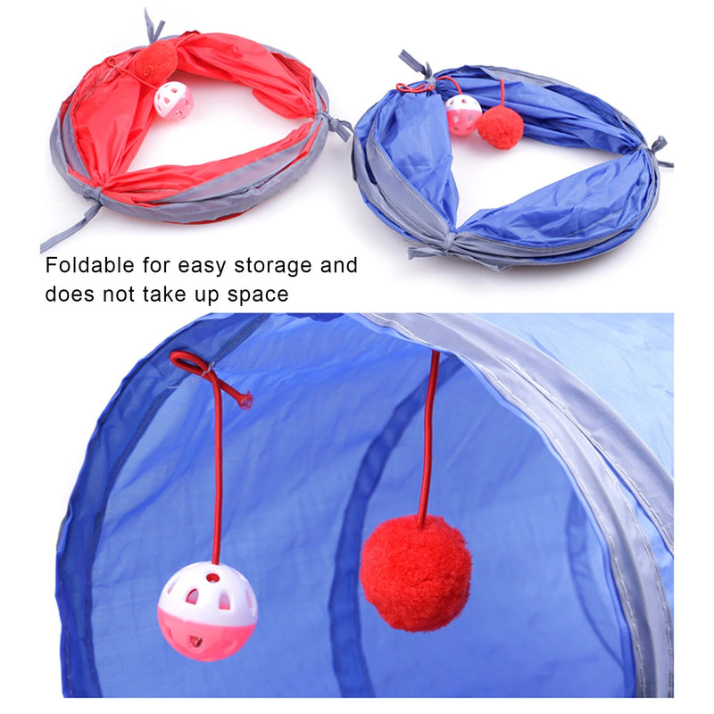 Cat Tunnel with Play Ball, Foldable S-Tunnel for Indoor Cat, Interactive Peek-A-Boo Cat Chute Cat Tube Toy with Fun Ball and 2 Peek Hole, for Kittens Puppies Rabbits and Other Small Pets