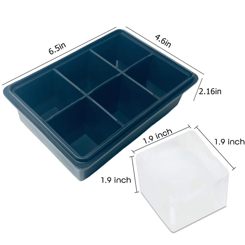 2 Pack Silicone Ice Cube Tray with Lid 6 Large Cavities Reusable & Flexible Designed Square Ice Cube Mold Maker for Cocktail