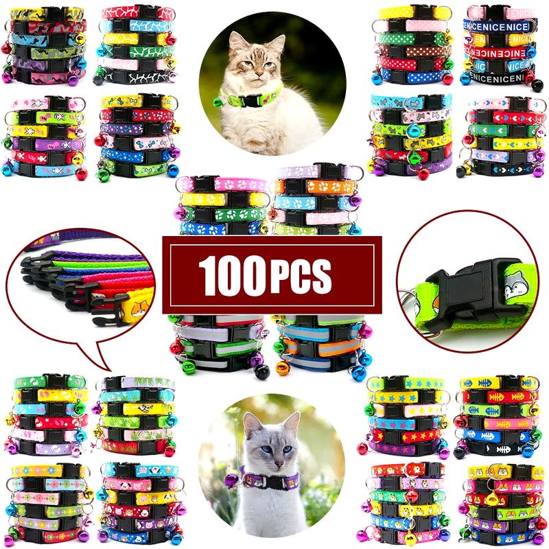 Wholesale 100Pcs Dog Collar with Bell Customize Adjustable Pet Product Accessories Buckles Cat ID Tag Bow Ties Rabbit Neckties