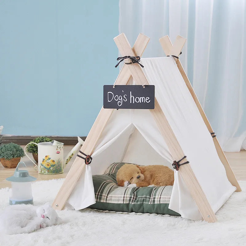 Dog Bed Tent Kennel Bed Cat Princess House Removable Washable Winter Summer Mat Pet Supplies White Canvas Tent Pet Product Dec