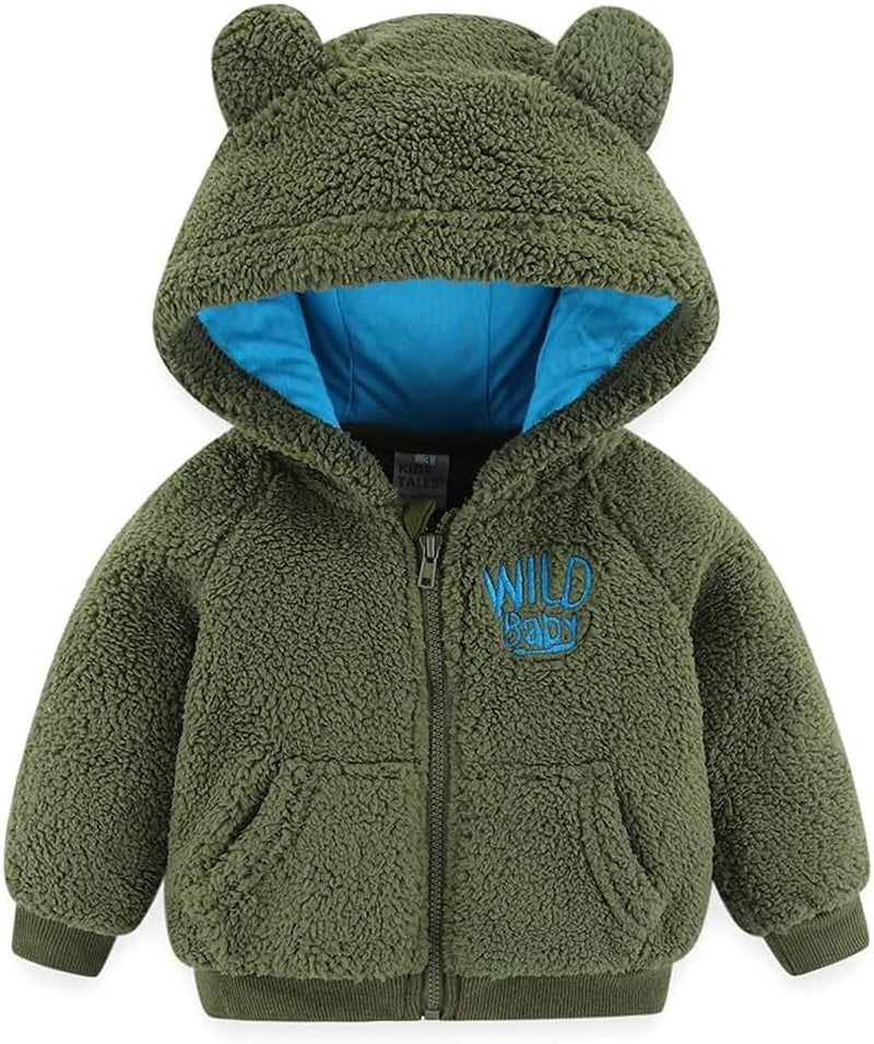 Newborn Infant Baby Boys Girls Cartoon Fleece Hooded Jacket Coat with Ears Warm Todder Kids Outwear Coat Zipper up 0-6Y