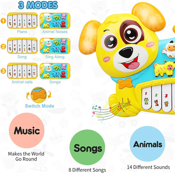 Baby Piano Toys 18 Months Light up Baby Musical Toys Early Learning Educational Baby Keyboard Infant Toys Baby Dog Piano Boys Girls Toddlers Gifts 18 Months