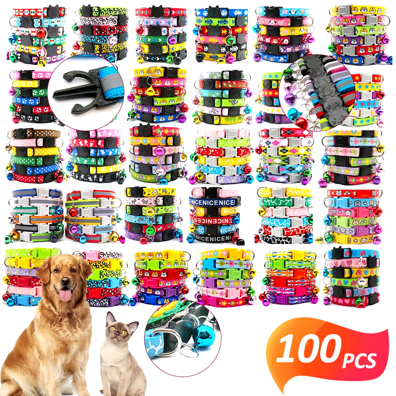 Wholesale 100Pcs Dog Collar with Bell Customize Adjustable Pet Product Accessories Buckles Cat ID Tag Bow Ties Rabbit Neckties