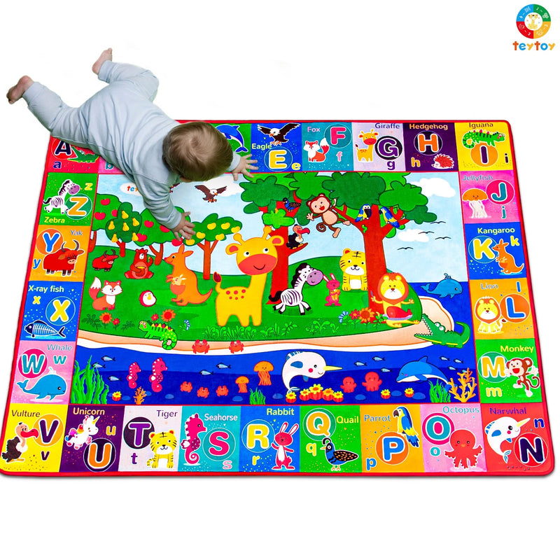 Baby Play Mats for Floor Cotton Playmat Baby Mats for Toddlers Crawlling Large Super Soft Thick (0.6Cm), Foldable Non-Slip Children Carpet Kids Rug for Learning Animals ABC