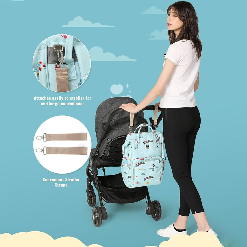 Diaper Bags Backpack Baby Bag for Mom Dad Baby Girls Boy, Cute Mult Diaper Nappy Bag Travel Back Pack,Waterproof Maternity Changing Bag Baby Stuff with USB Charging Port Stroller Straps Large Blue