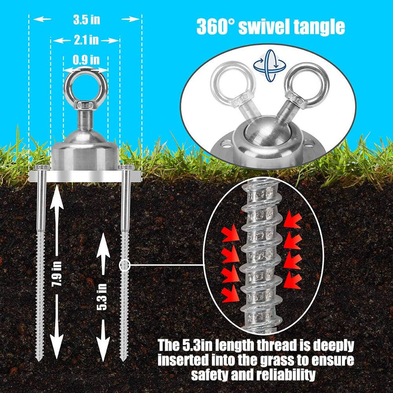 Anipaw 360° Swivel Dog Tie Out Stake, Heavy Stainless Steel Dog Anchor, Yard Stake Rust Proof Dog Tether Hold, 1500 Lbs of Pull Force, Great for outside Yard Camping Lawn, Suit for Any Kind of Breeds