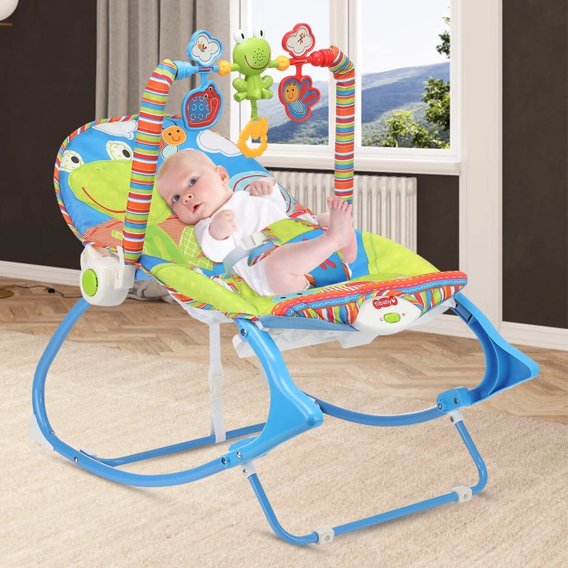 Baby Bouncer Infant to Toddler Rocker & Seat with Vibrations and Removable -Toy Bar, Blue