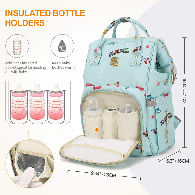 Diaper Bags Backpack Baby Bag for Mom Dad Baby Girls Boy, Cute Mult Diaper Nappy Bag Travel Back Pack,Waterproof Maternity Changing Bag Baby Stuff with USB Charging Port Stroller Straps Large Blue