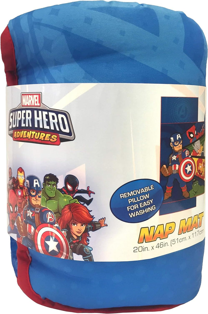 Marvel Super Hero Adventures Avengers Nap Mat - Built-In Pillow and Blanket Featuring Captain America - Super Soft Microfiber Kids'/Toddler/Children'S Bedding, Age 3-5