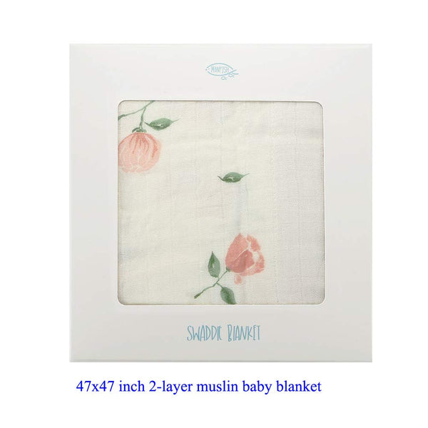 Muslin Baby Toddler Blanket- Large, Ultra-Soft Pink Rose Blanket for Girls- Baby Everything Blanket-Two Layer Stroller Blanket (Pink Rose)