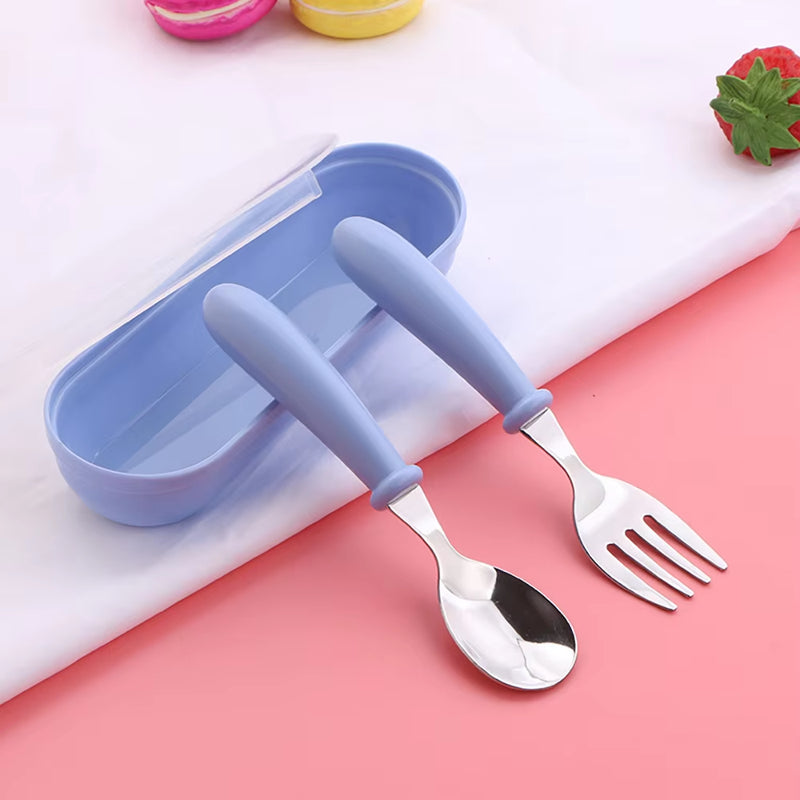 Baby Two-Piece Gadget Tableware Set Children'S Tableware Stainless Steel Toddler Tableware Tableware Cartoon Baby Food Feeding S