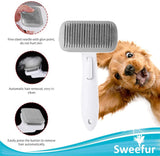 Automatic Pet Hair Removal Comb, Self-Cleaning Slicker Brush for Dogs & Cats- Grooming Shedding Brush for Small, Medium and Large Dogs and Cats- Pet Hair Brush with Soft Grip Handle- Grey