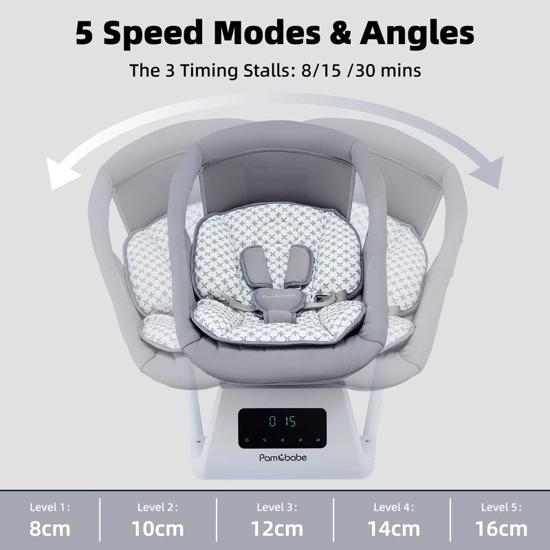 Unisex Baby Swing for Newborns,5 Speeds with Remote Control,Canopy,Mosquito Net(Grey)