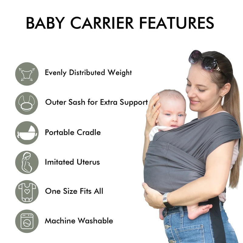 Wrap Carriers Organic Cotton Slings, for Toddlers,Infant,Newborn 35 Lbs, Dark Gray