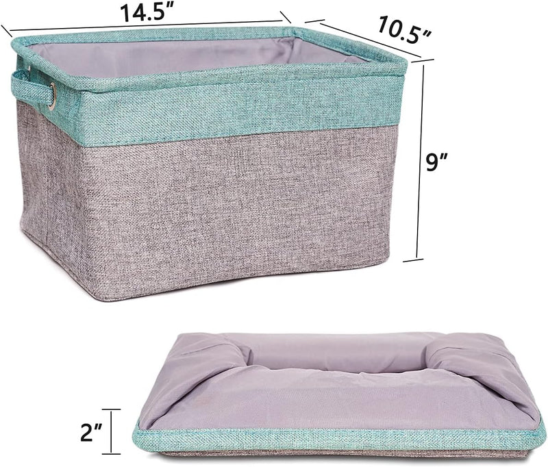 Foldable Storage Bins, 14.5 X 10.5 X 9" Storage Baskets, Linen & TC Fabric - Books, Toys, Baby Product, Paper Towels, Clothes, Sundries Container (3 Pack, Gray & Teal)